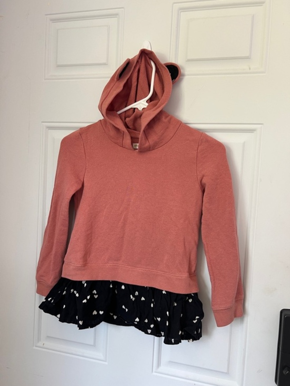 Tucker + Tate Dusty Rose Hooded Sweatshirt with Black Heart-Print Ruffle Hem